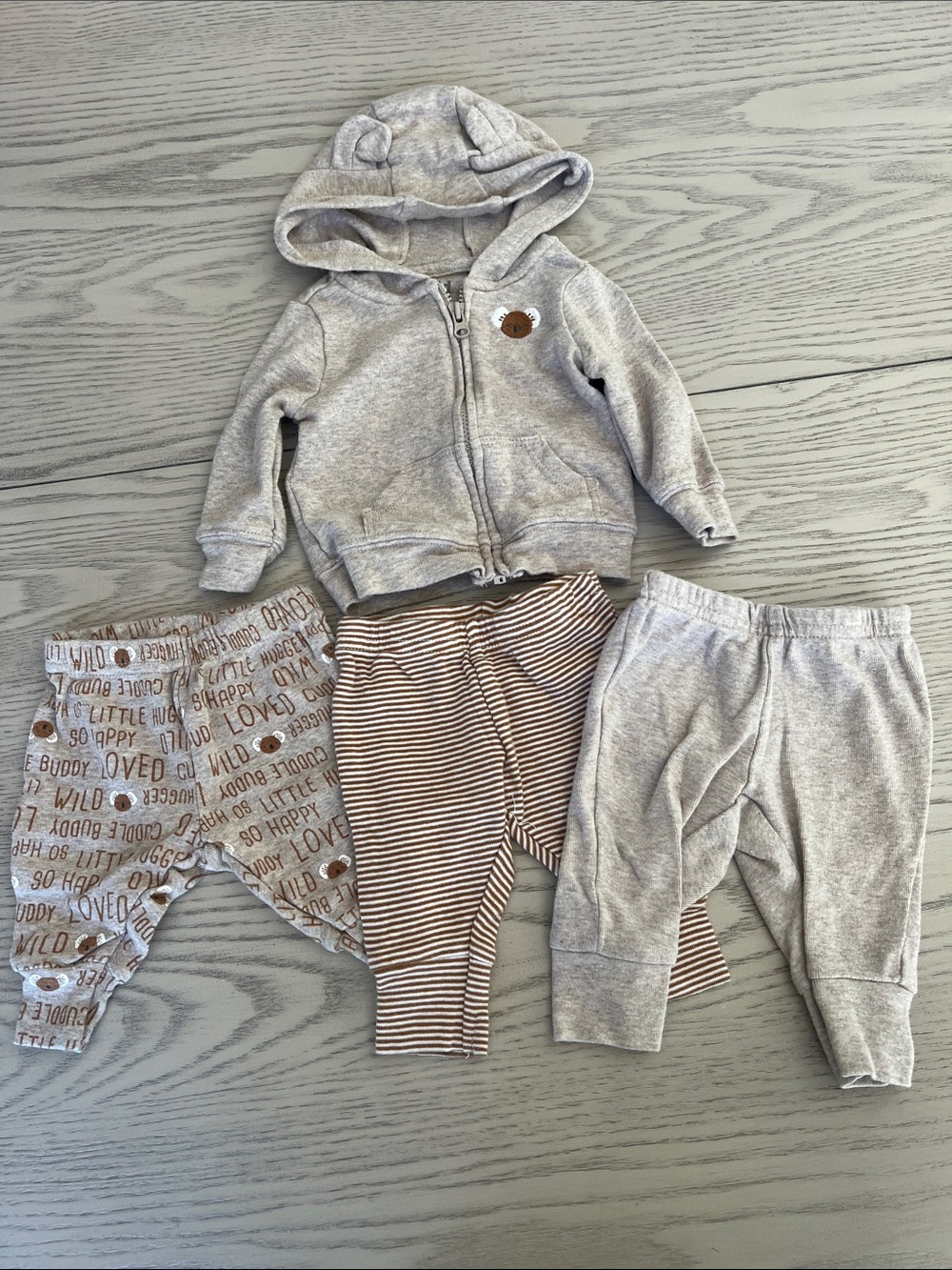 child of mine Gray Hoodie and Brown/Gray Baby Pants Set
